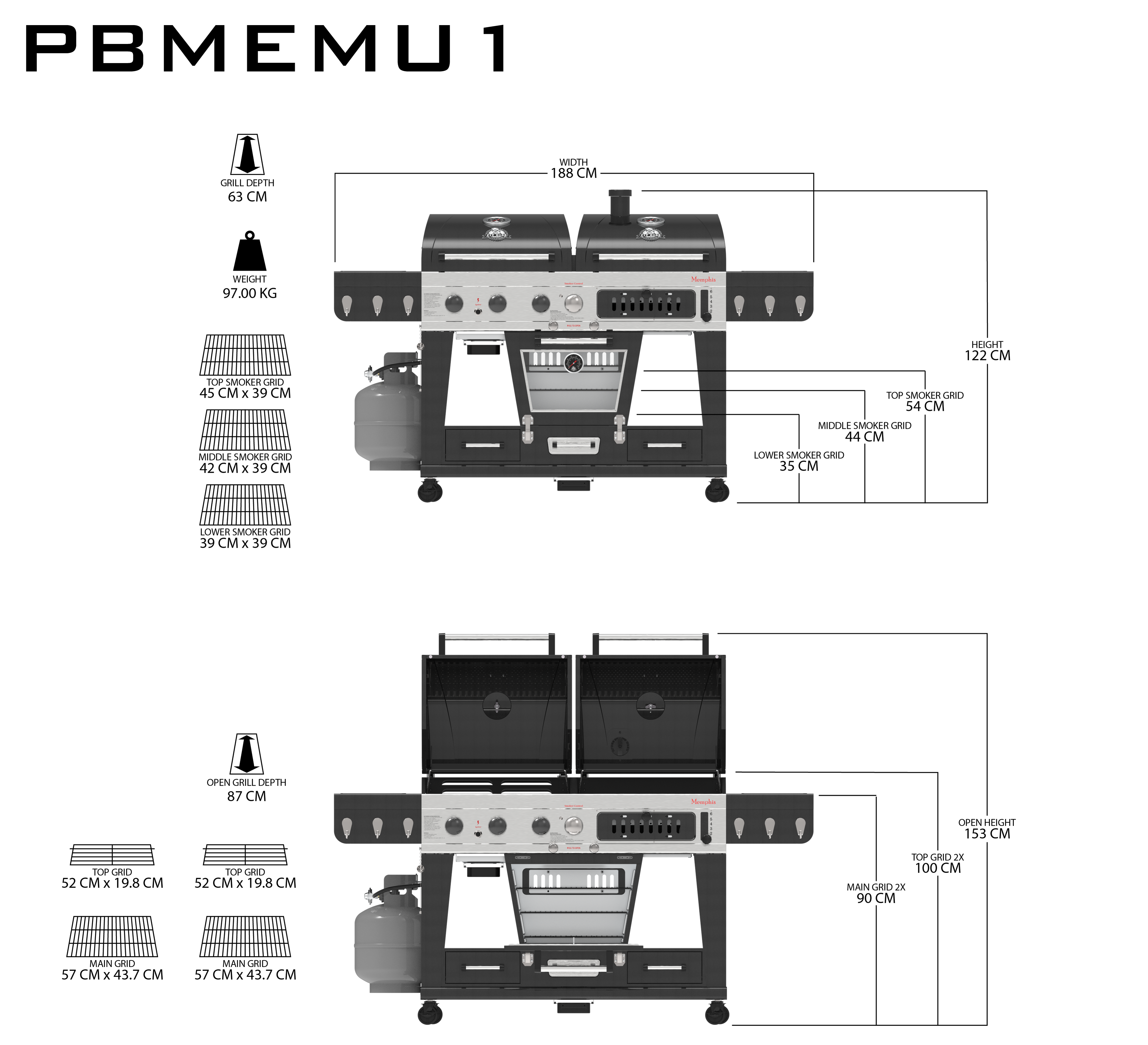 Pit Boss Memphis 1.0 Ultimate Combo Smoking BBQ Grill with Cover + Regulator